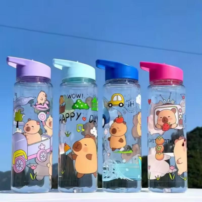 780ml Capybara Water Bottle For Kids Water Sippy Cup With Silicone Straw Leakproof Plastic Water Bottles Summer Kids Water Cup