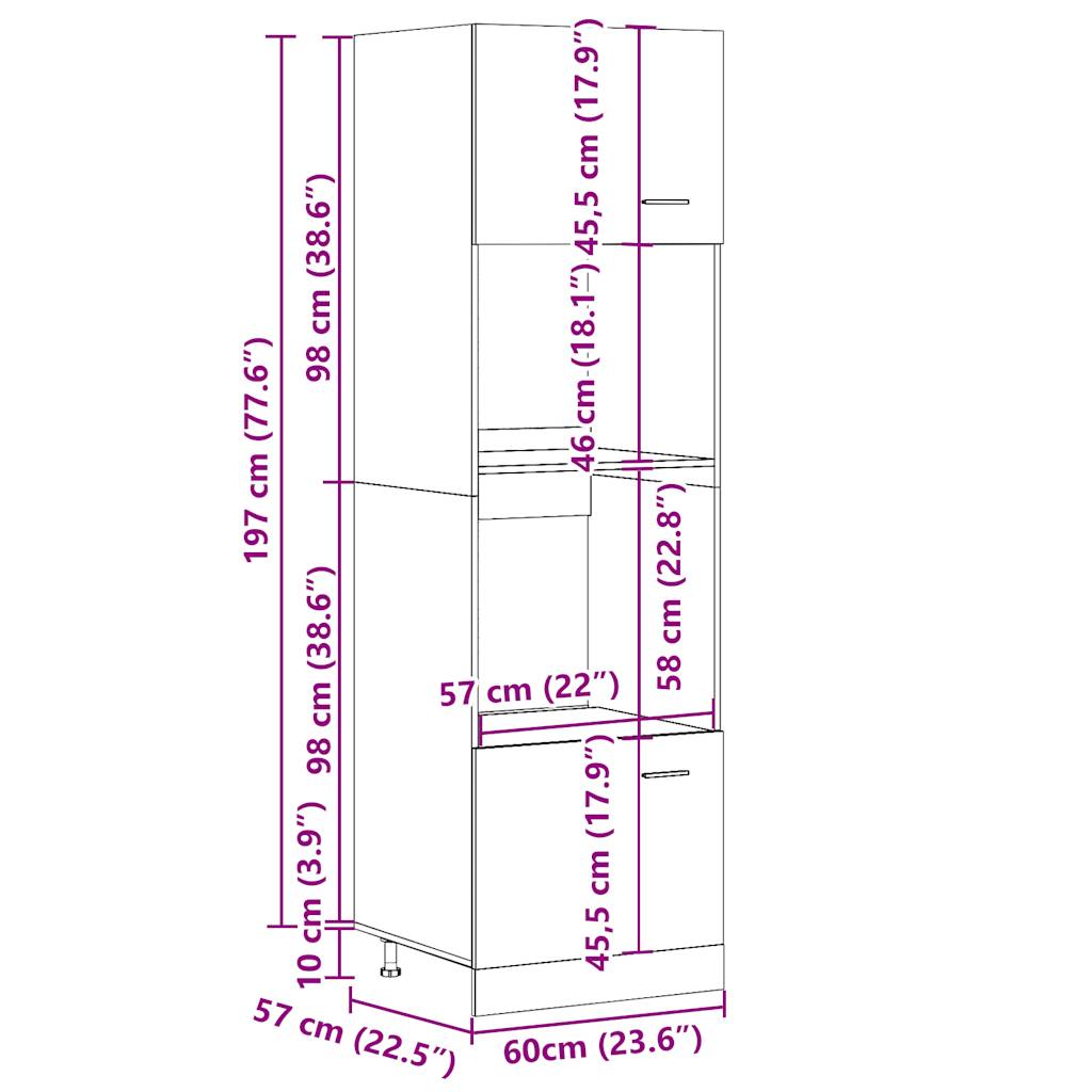 Microwave Built in Cabinet Lyon Concrete Grey 60 x 57 x 207 cm Particleboard
