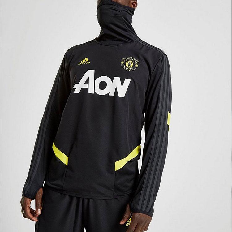 Adidas Logo Letter Print High Neck Fleece Thumb Hole Training Long Sleeve Football Shirt Men Tops Black DX9032