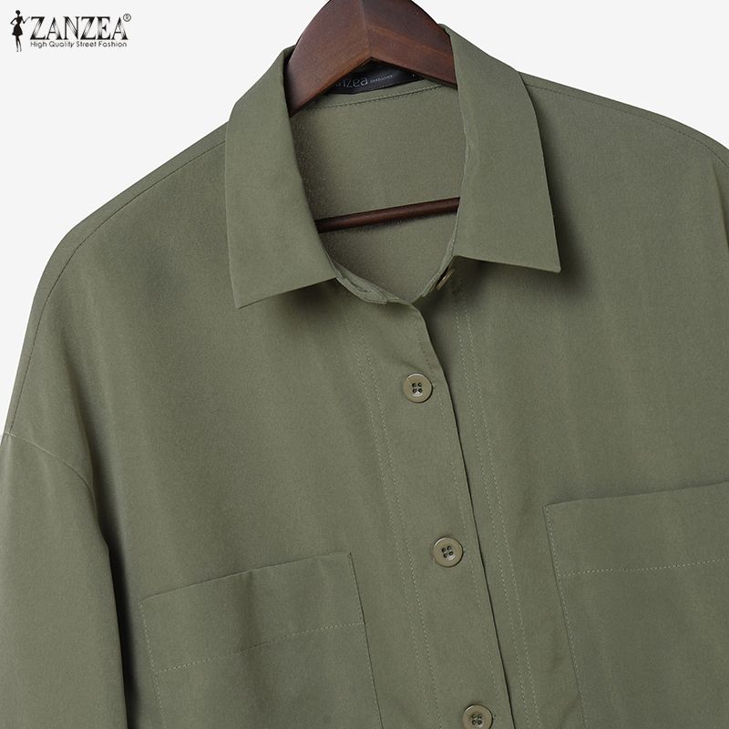 ZANZEA Women Turn Down Collar Loose Casual Long Sleeve Blouse