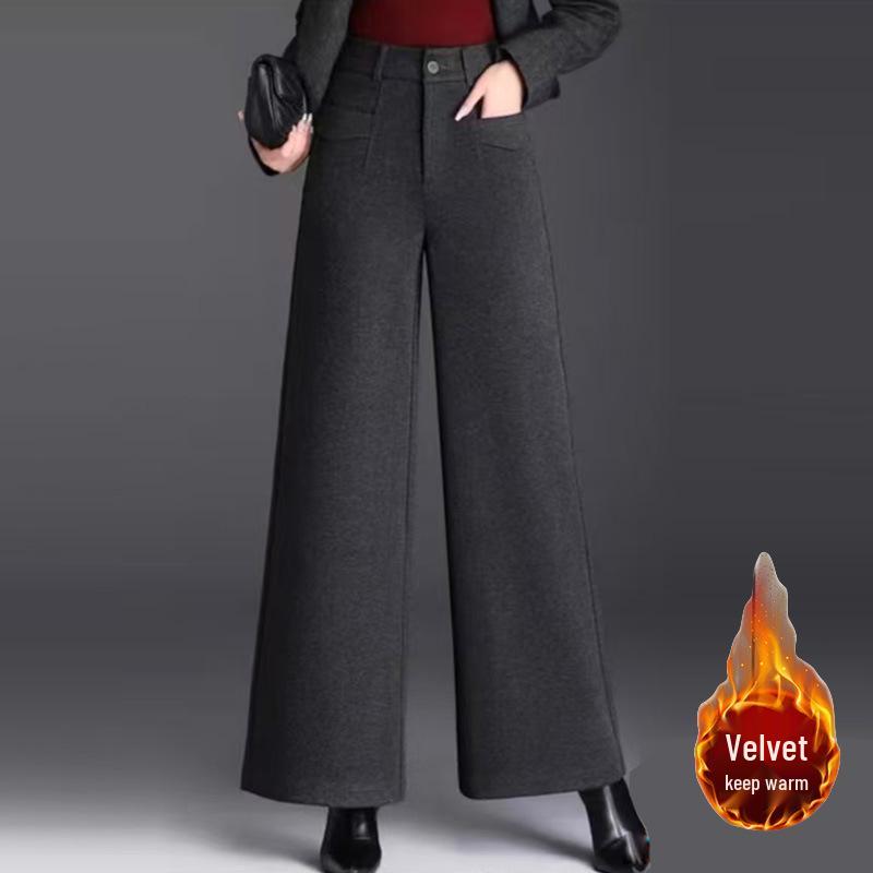 

Women s Velvet Straight-Leg High-Waist Pants - Autumn/Winter, Thick Wool, Loose Fit, Narrow/Wide Leg Options 2XL