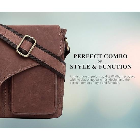 WildHornLeather 11 inch Laptop Messenger Bag for Men I Dedicated Laptop Compartment I Adjustable Strap I DIMENSION:L- 11 inch H-9.5 inch W- 3 inch