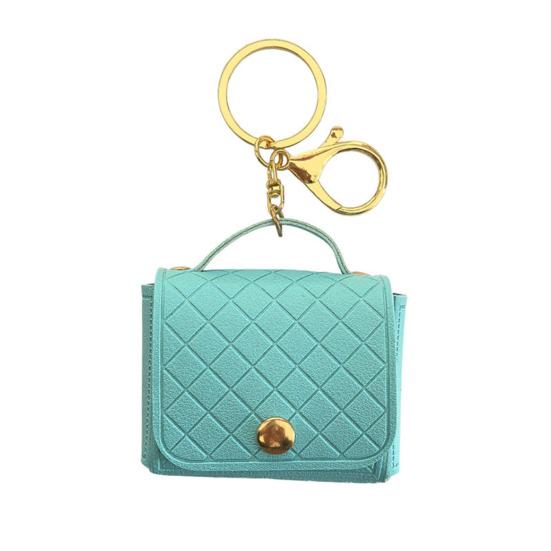 

Imitation Leather Keychain Pendant Rhomboid Embossing Mini Handbag Shape Keychain with Dual-Purpose Buckle Backpack Accessories синий