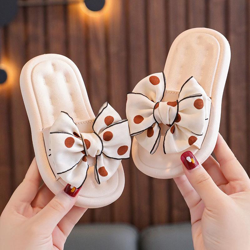 Rutschfeste Hausschuhe für Mädchen mit süßer Schleife, weiche Sohle, Prinzessinnen-Stil, Sommer-Sandalen für drinnen/draußen für große, mittlere und kleine Kinder