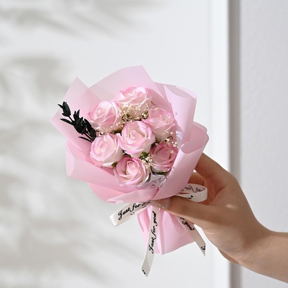 Fashion 7 Heads Rose Soap Flowers Mini Artificial Fake Plants Soap Flower Bouquet Wedding Birthday