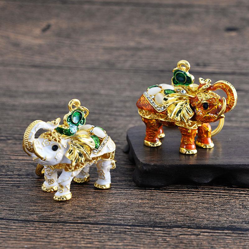 New Design 3D Enamel Elephant Crafts Key Holder Fashion Crystal Animal Bag Pendant Unique Jewelry Gift Bag Charm
