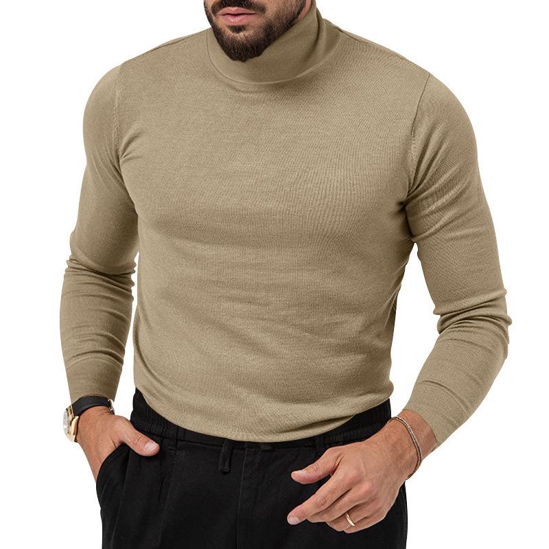 Men's Autumn/Winter High-Neck Knit Sweater - European/American Style Solid Color Long-Sleeve Fashion