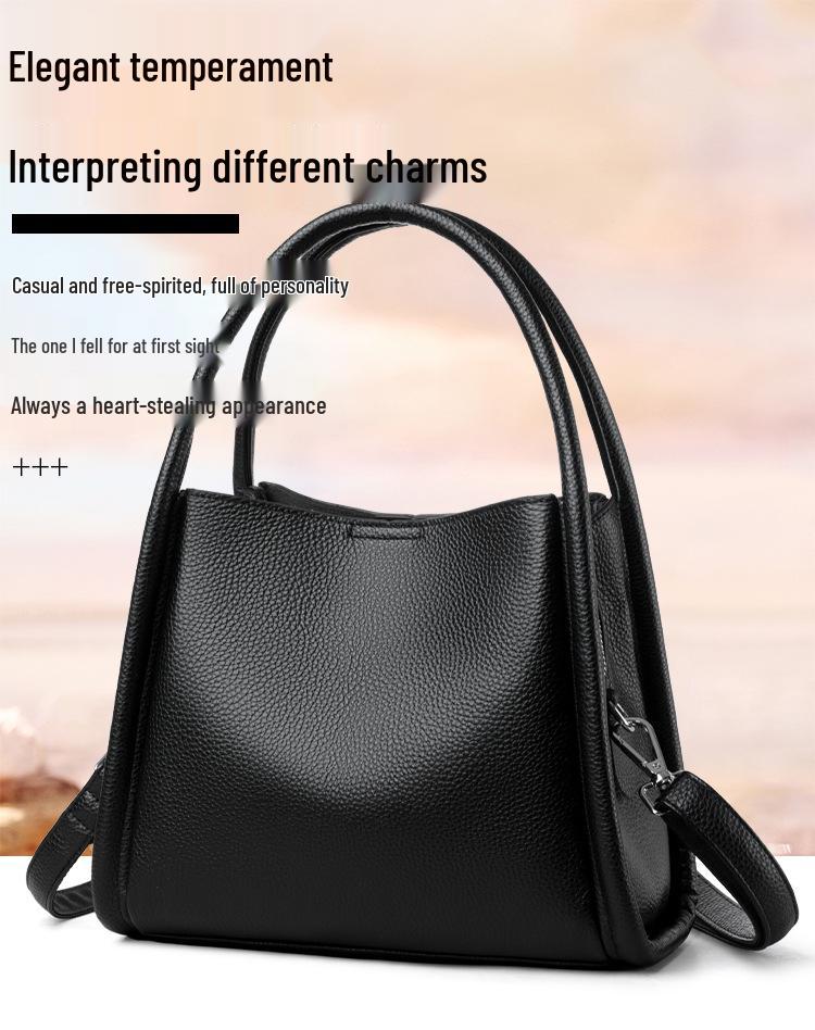 Luxury Women's Genuine Leather Tote - Large Capacity, Solid Color, Single Shoulder or Crossbody Bucket Bag