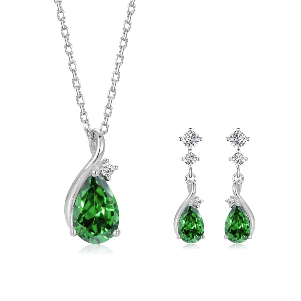 Emerald necklace for earrings popular silver hypoallergenic May birthday gift [FH.bird] women, set, "Love Stone" 925, necklace, birthstone, earrings,