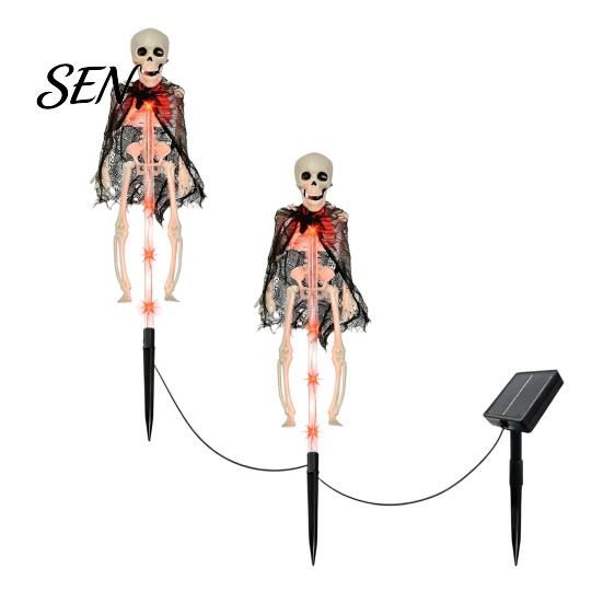 Waterproof Skeleton Stakes for Path Solar Yard Stake Light, Halloween Glowing Skull Garden Decor Powered Holiday with Cloak, Outdoor Lawn Lamp Haunted