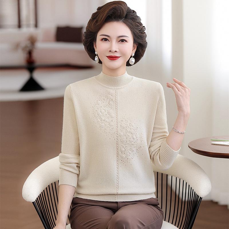 

Red Wool Sweater for Mother-in-Law - Warm Winter Outfit for Middle-aged & Elderly Women XL (52.5-60 kg) бежевый