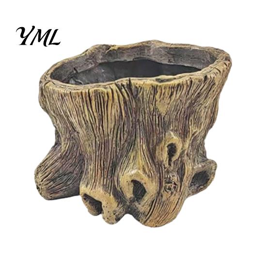 Durable Resin Succulent Pots Tree Stump Flowerpot for Succulents Small Plants, Imitation Wood Grain Planter Natural Style Plant Indoor Home