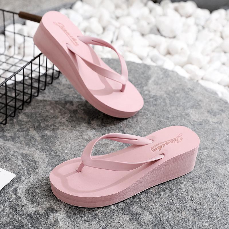 2024 Women's Summer Wedge Flip-Flops: Casual, Thick-Soled High Heel Sandals for Outdoor Beach Wear
