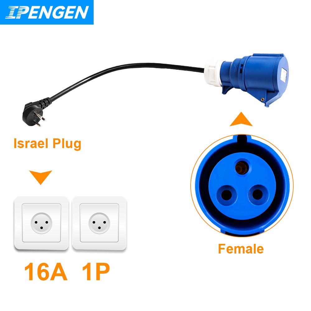 IPENGEN EV Charger Israel Plug To CEE Blue Power Female Plug 3 Pins Socket Adapter Connect with 32A 1Phase 7KW Portable Charger