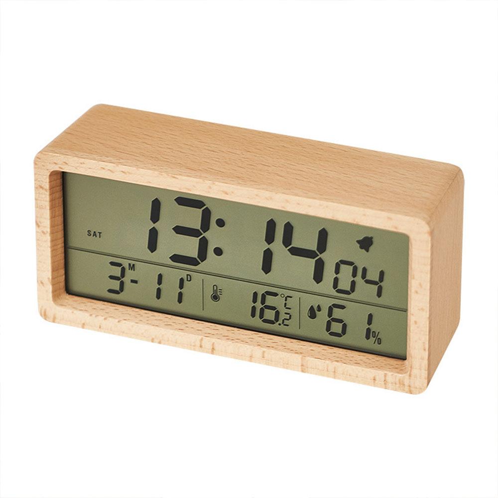 Wooden Led Simple And Creative Two-Color Alarm Clock Sound Control Digital Electronic Desktop Accessories New Retro Luminous