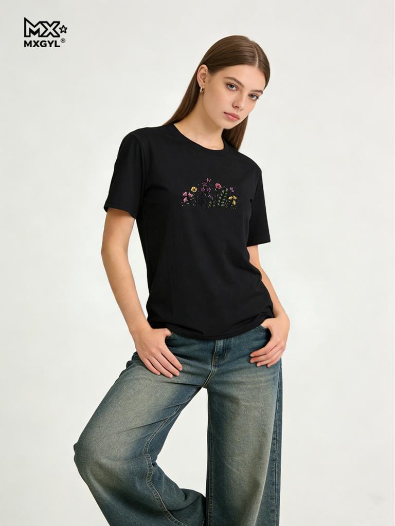2026 New Style Colorful Blooms Tee - Spring In A Shirt Style With Nature Shirts Graphic T Shirts Women Clothing Tops