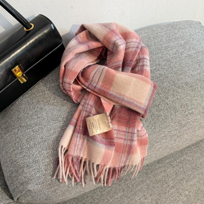100% Pure Wool Scarf Female Winter Warm Cashmere Shawl Checkerboard Grain Design Couple Accessory Premium Sense Windproof Scarf