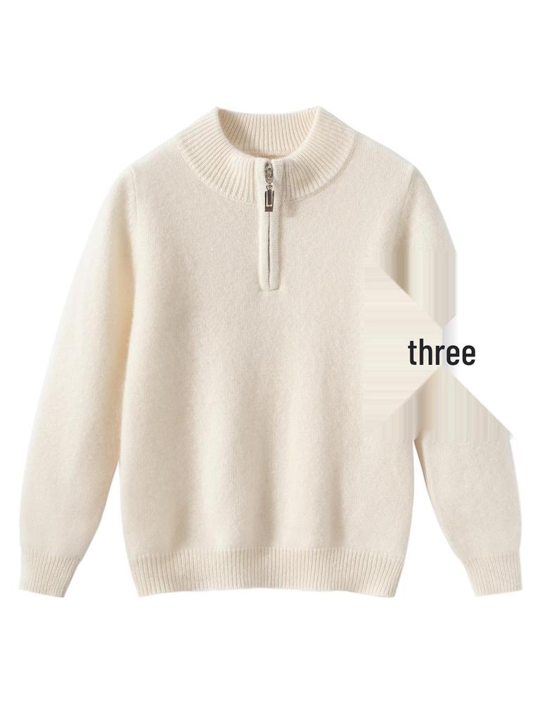 Unisex Youth TB Half-Zip Cashmere Sweater with Classic Four-Bar Design