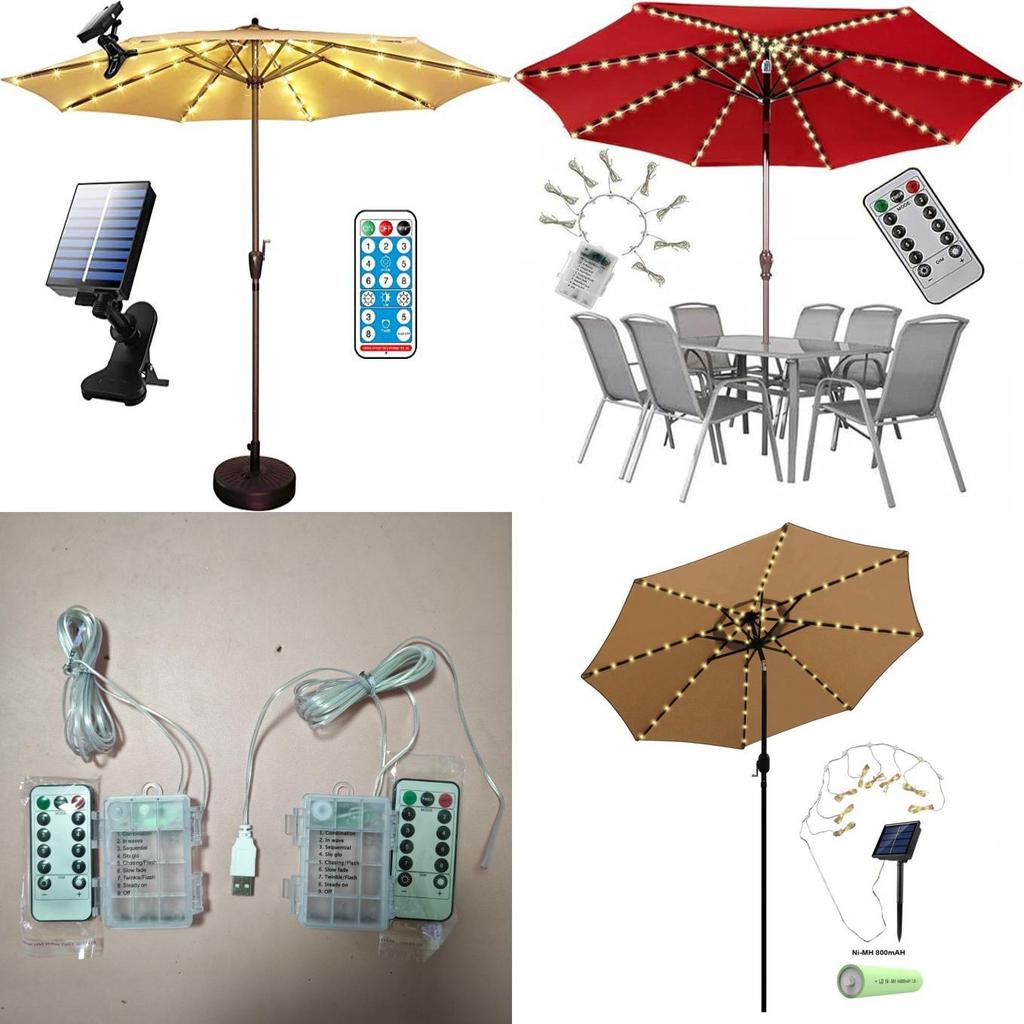 Ghirlandă Luminoasă pentru Umbrelă de Soare cu Telecomandă pentru Camping în Aer Liber și Decorarea Terasei