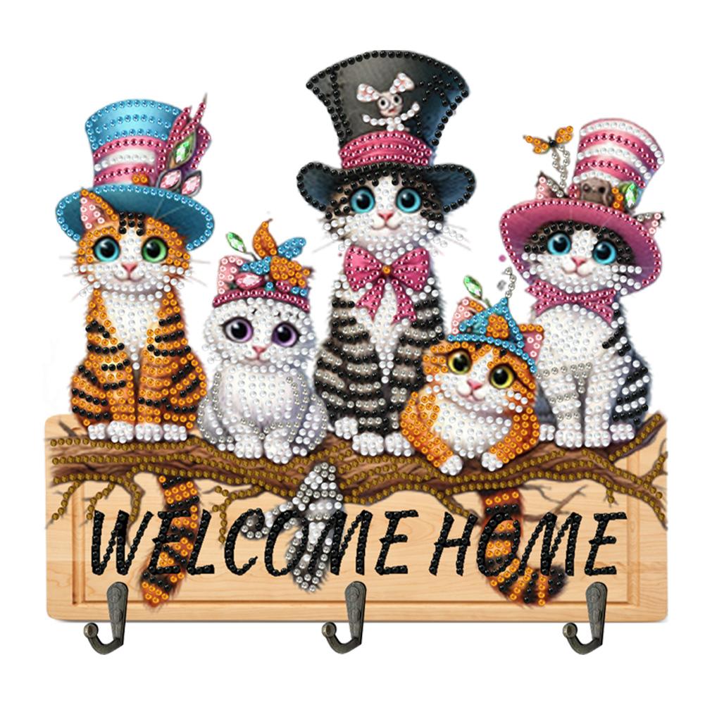 Wooden Diamond Art Hanging Hooks with 3 Hooks Rhinestone Painting Coat Hook Welcome Home Dog DIY Diamond Painting Art Hooks