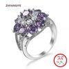New Trendy Ring 925 Silver Jewelry with Purple Zircon Gemstone Hand Accessories Finger Rings for Women Wedding Bridal Party Gift