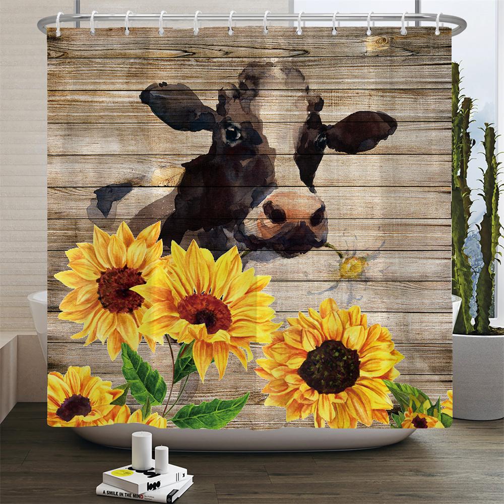 3D Printed Dutch Cattle Pattern Waterproof Bath Curtains Farm Cow Shower Curtains Bathroom Polyester Decoration Shower Curtain