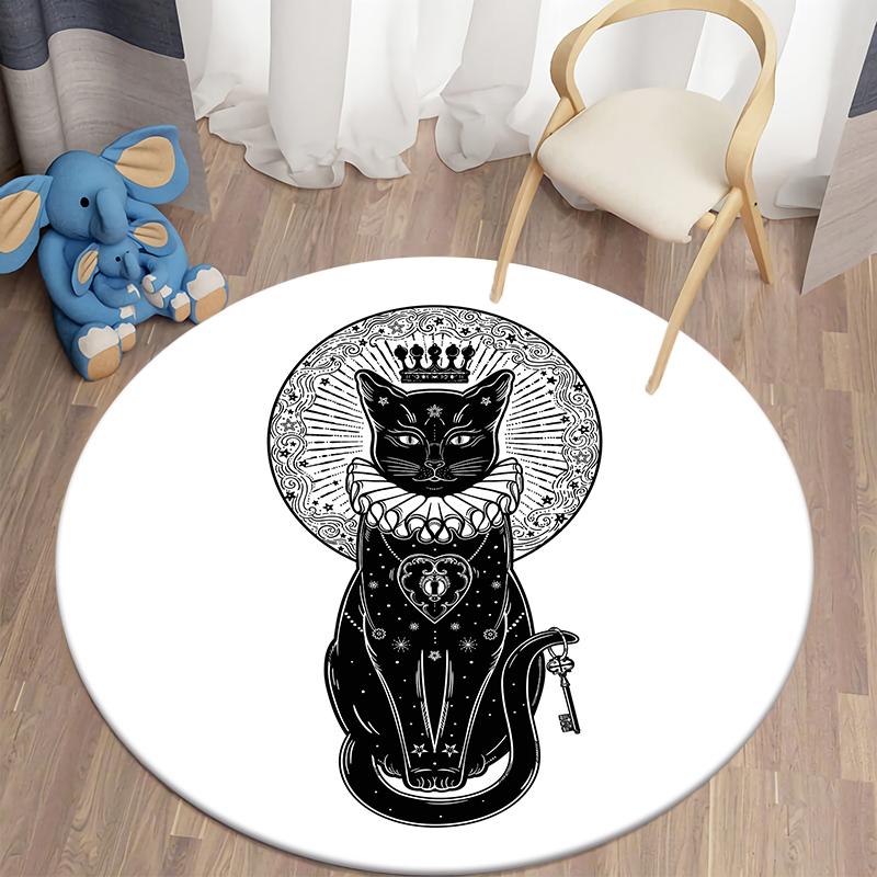 Black Cat Round Carpet for Living Room Rugs Children Carpet Bedroom Bath Mat for Children Home Decoration Anti-slip Doormat