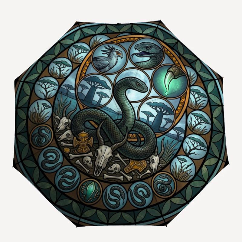 Snake Wildlife Mandala Pattern Umbrella, Portable and Foldable Design, 8 Ribs, a Casual Accessory for Halloween, Christmas, and Birthday Gifts.