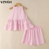 VONDA 2PCS Women Sets Sleeveless Ruffled Tanks and Elastic Waist Shorts Texture Outfits