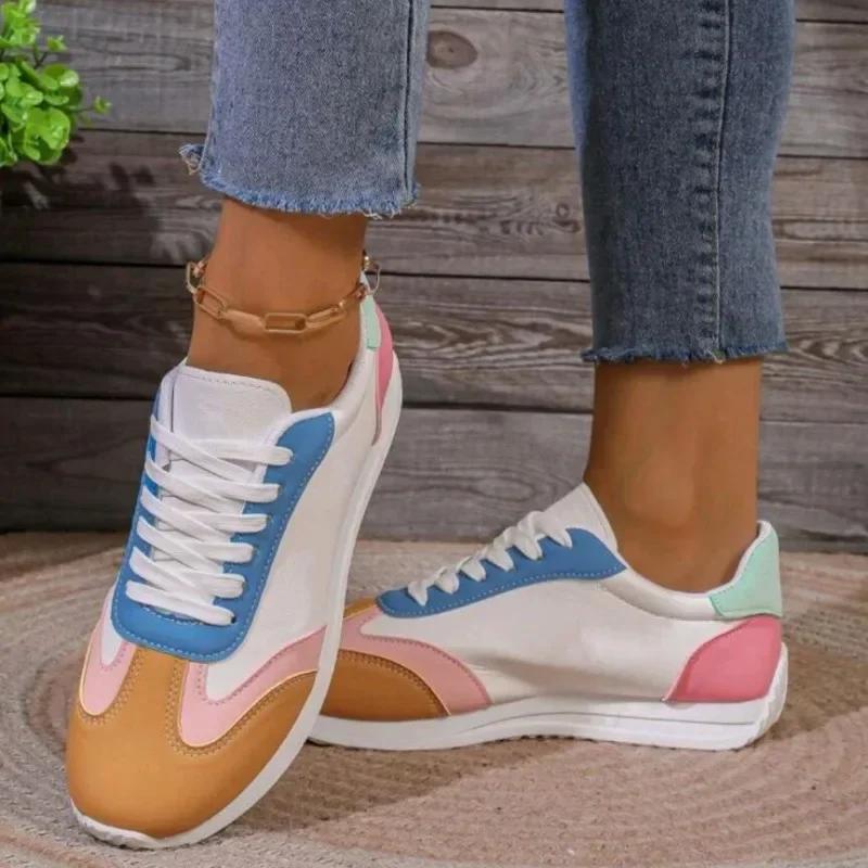 Autumn Women Flat Casual Comfortable Shoes Fashion Color Matching Lace Up Walking Women Sneakers Soft Breathable Running Loafers