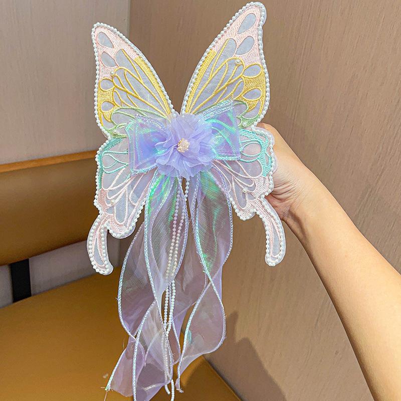 New Cute Big Bow Princess Style Girl Woven Hair Strap Hair Clip and Long Tail Metal Spring Buckle Hair Clip