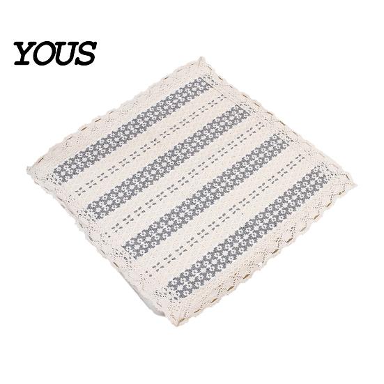 Breathable Office Chair Mat Cotton Linen Pad with Ties, Square Summer Seat Lace Decorative Trim, 15.75" x Washable for Dining Rattan