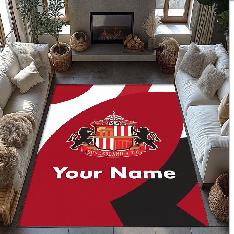 Sunderland FC Bedruckter Kristall-Samt-Teppich Rutschfester Kristall-Samt-Teppich für Sofa, Schlafzimmer, Innenbereich, Heimdekoration