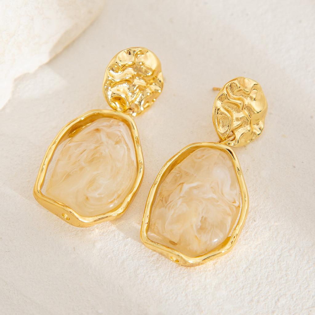 Pinkdudu French Bohemian Irregular Stone Metal Dangle Earrings Eclectic Vintage Style Statement Drops for Women Artsy & Chic PD1291