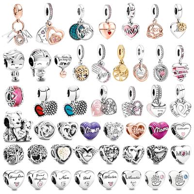 Family Always Encircled Heart Charm S925 Silver Love Mum Series Fit Women Bracelet Accessories DIY For Mother's Day Gift