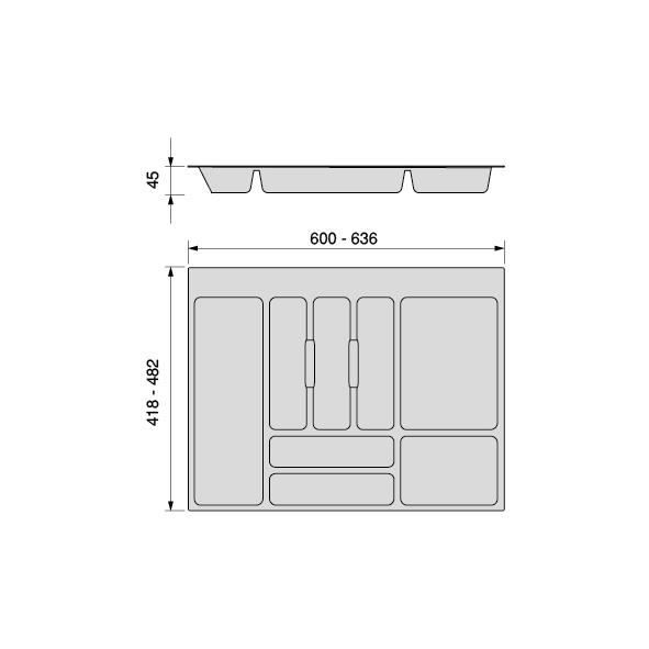 Emuca range-couverts optima pour tiroir universel, module 700mm, plastique, gris antracite