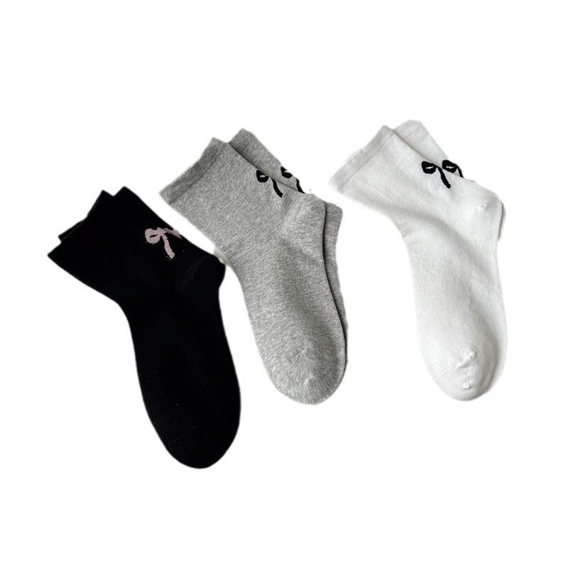 Ponožky bez kostic, stylové ponožky s mašlí na podpatku, volné ponožky pro korejské dívky, všestranné ponožky do poloviny nohavic