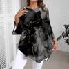 2025 New Fashion Marble Print Crew Neck Long Sleeve T-Shirt - Casual and Versatile