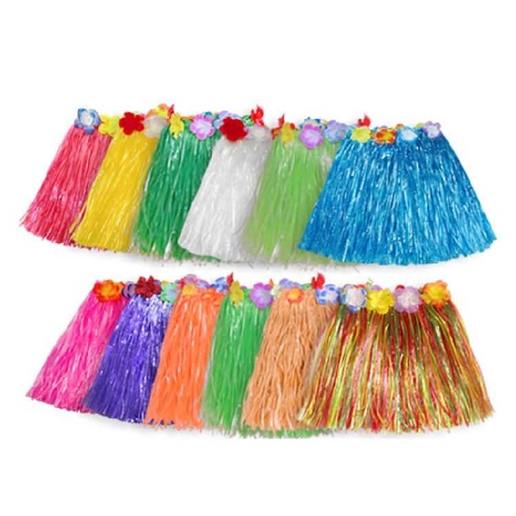 Hawaiian Luaus Hulas Grass Skirt with Large Flower Costume Set for Halloween Dances Party Decorations Hawaiian Costume