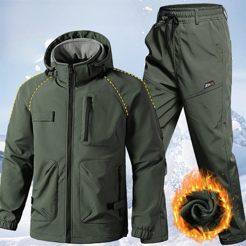 Höst- och vinterjacka Kostym Herr Plus Sammet Förtjockad Vindtät och Vattenavvisande Varm Utomhus Arbetsförsäkring Bergsklättringskostym Vardagskläder
