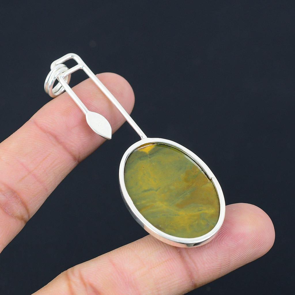 Oval Ocean Jasper Gemstone 925 Sterling Silver Wedding Mother Pendant Jewelry