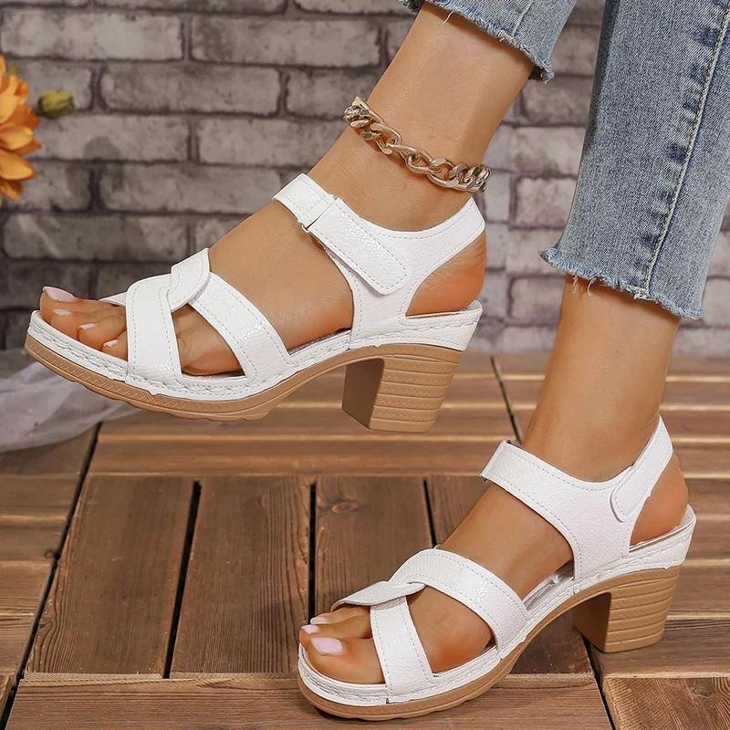 Fashion High Heel Sandals for Women Cross Band Women Shoes Summer Plus Size Light Non Slip Platform Sandals Thick Heeled Casual Sandles