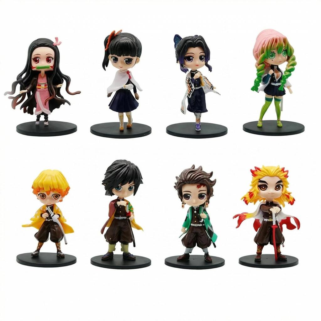 Demon Slayer Kimetsu No Yaiba Cute Kawaii Q Posket Figure Nezuko Tanjirou Zenitsu Shinobu Giyuu PVC Desktop Ornaments Model Toys