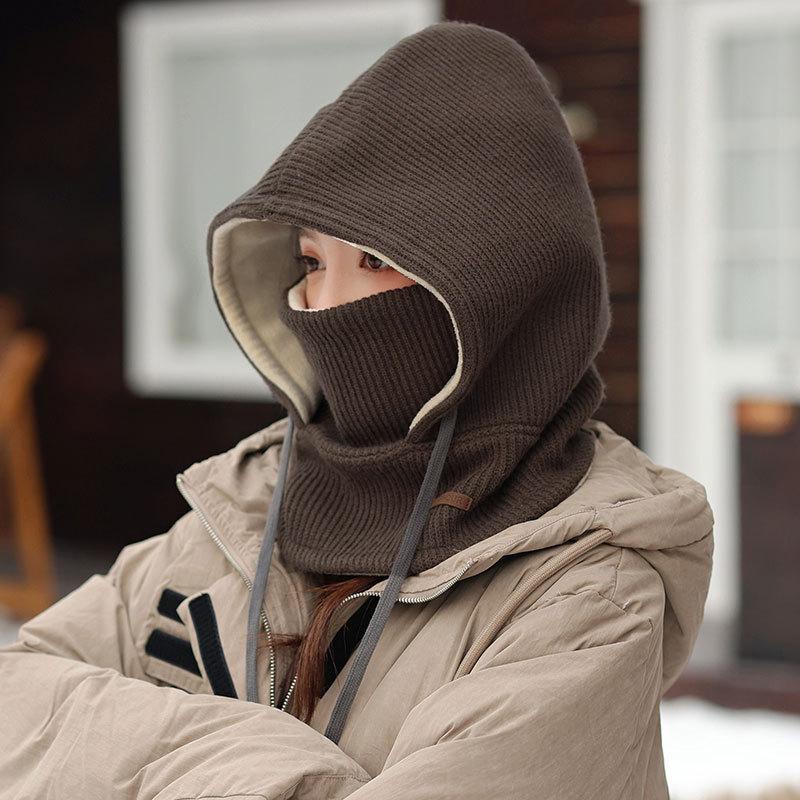 Winter Scarf Cover One-piece Knitted Hat Outdoor Women Riding Electric Car Mask Men Windproof Ski Fleece