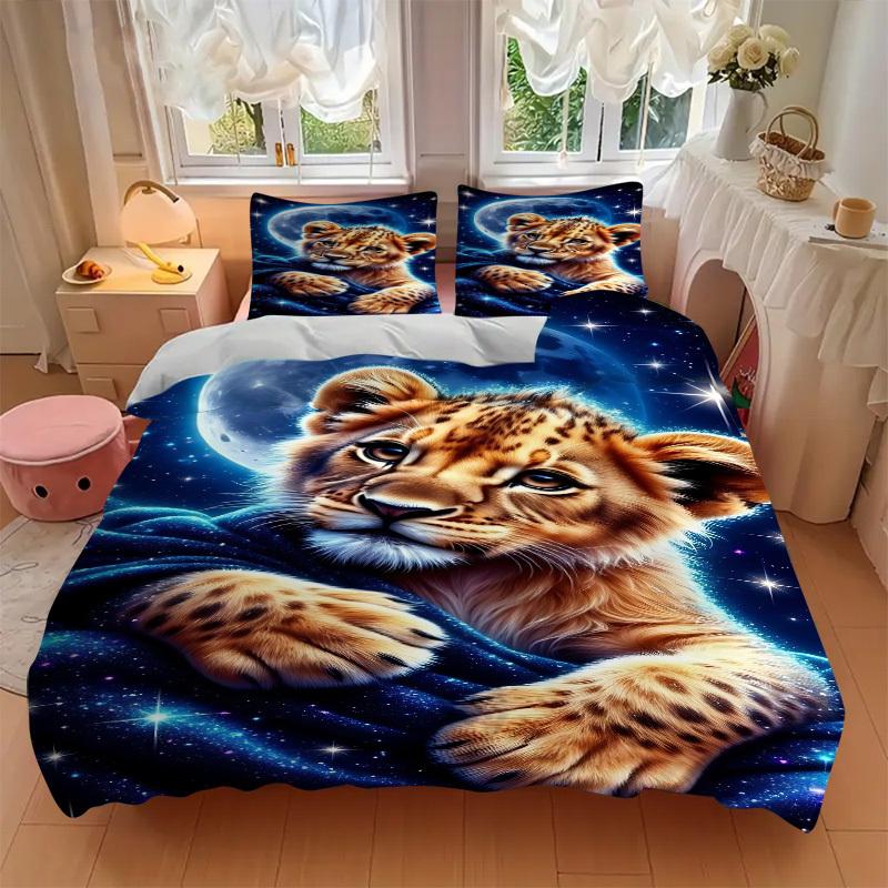 3pcs Leopard Cub Print Duvet Cover Set -Includes 1 Duvet Cover and 2 Pillowcases, No Quilt Core, All-Season Home Decor yy251111169