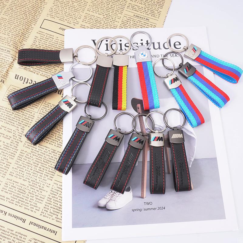 BBKQ7 Leather Car Key Keychainn Pendant Holder Gift For BMW M Performance E46 G80 F48 E84 G01 F30 G11 X1 X3 X5 X6 G07 Auto Accessories