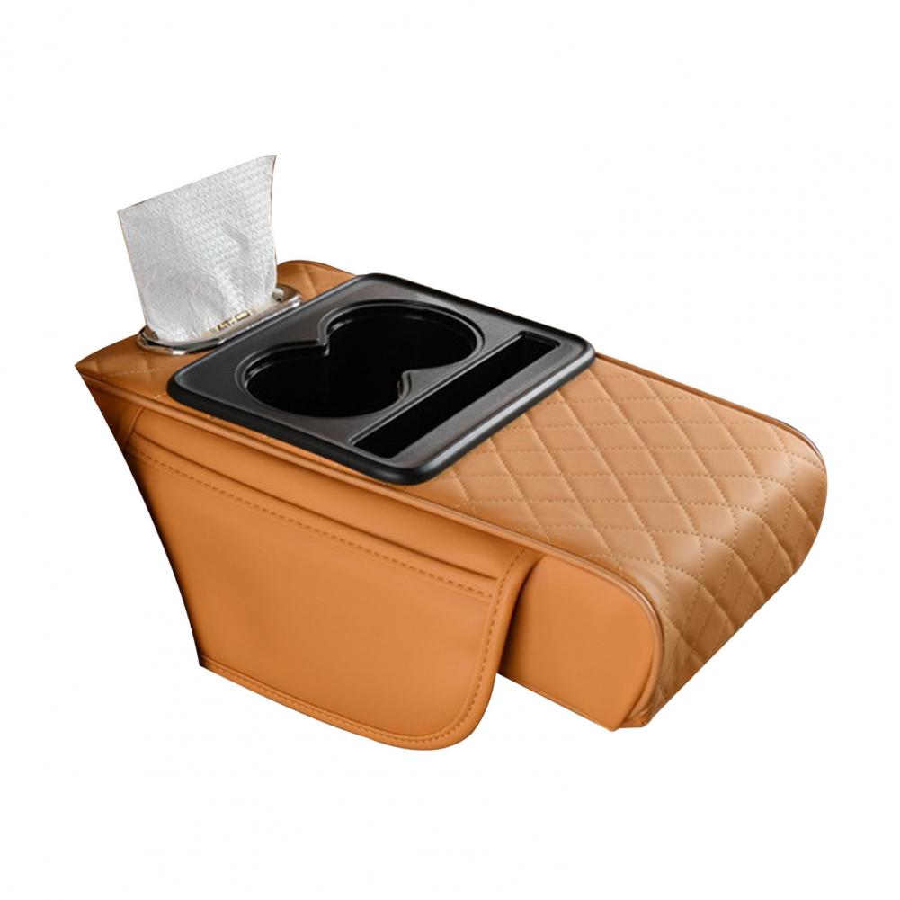 Car Armrest Box Faux Leather Armrest Organizer Mat Center Console Cover Side Pockets Cup Holder Center Console Storage Box