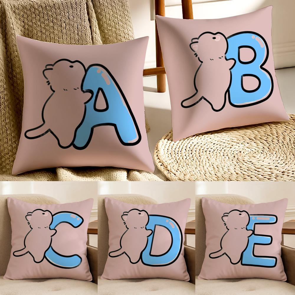 Cute Cat Hugging English Letters Cushion Cover Pillowcase Anti-Dustmite Living Room Sofa Decor Cushion Room