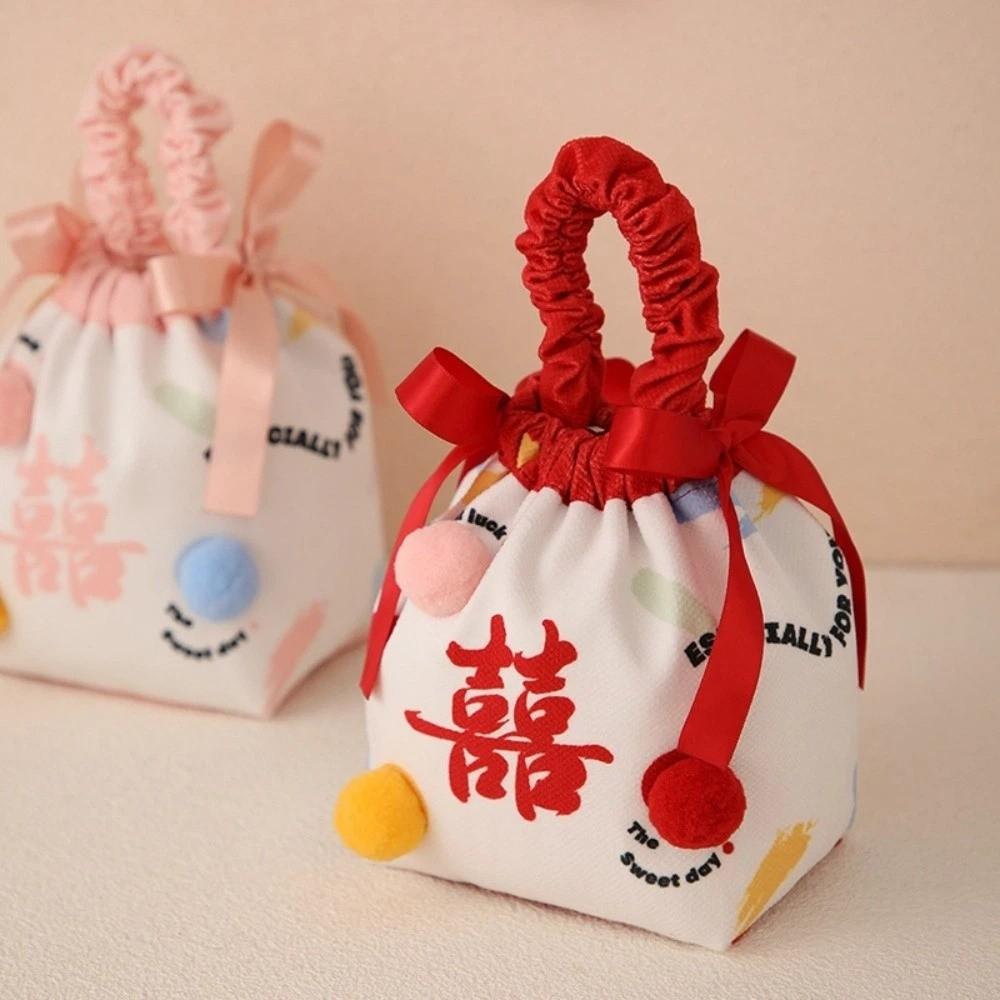 Flower Festive Sugar Bag Storage Korean Style Chinese Wedding Candy Bag Jewelry Packing Bag Drawstring Bow Wrist Hand Bag