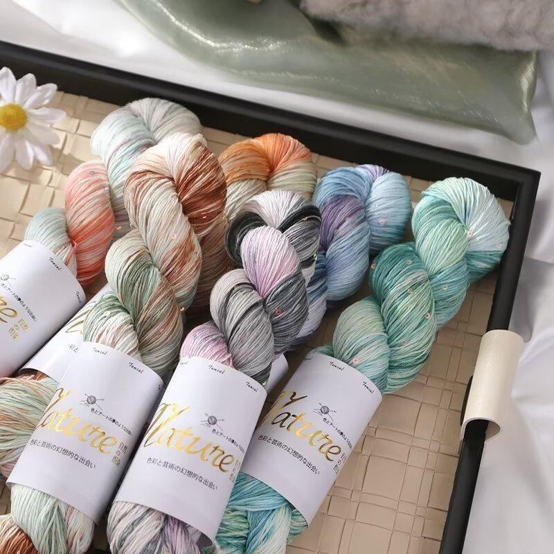 100g/Roll Thin Gradient Color Tencel Sequins Hand-Dyed Lace Yarn for Summer Hand Knitting Crochet Thread for Shawl Scarf 300M
